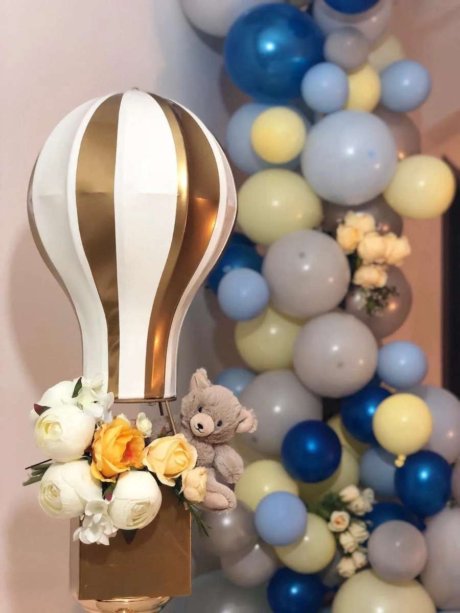 decor de botez — balon auriu cu nacelă de 70 cm