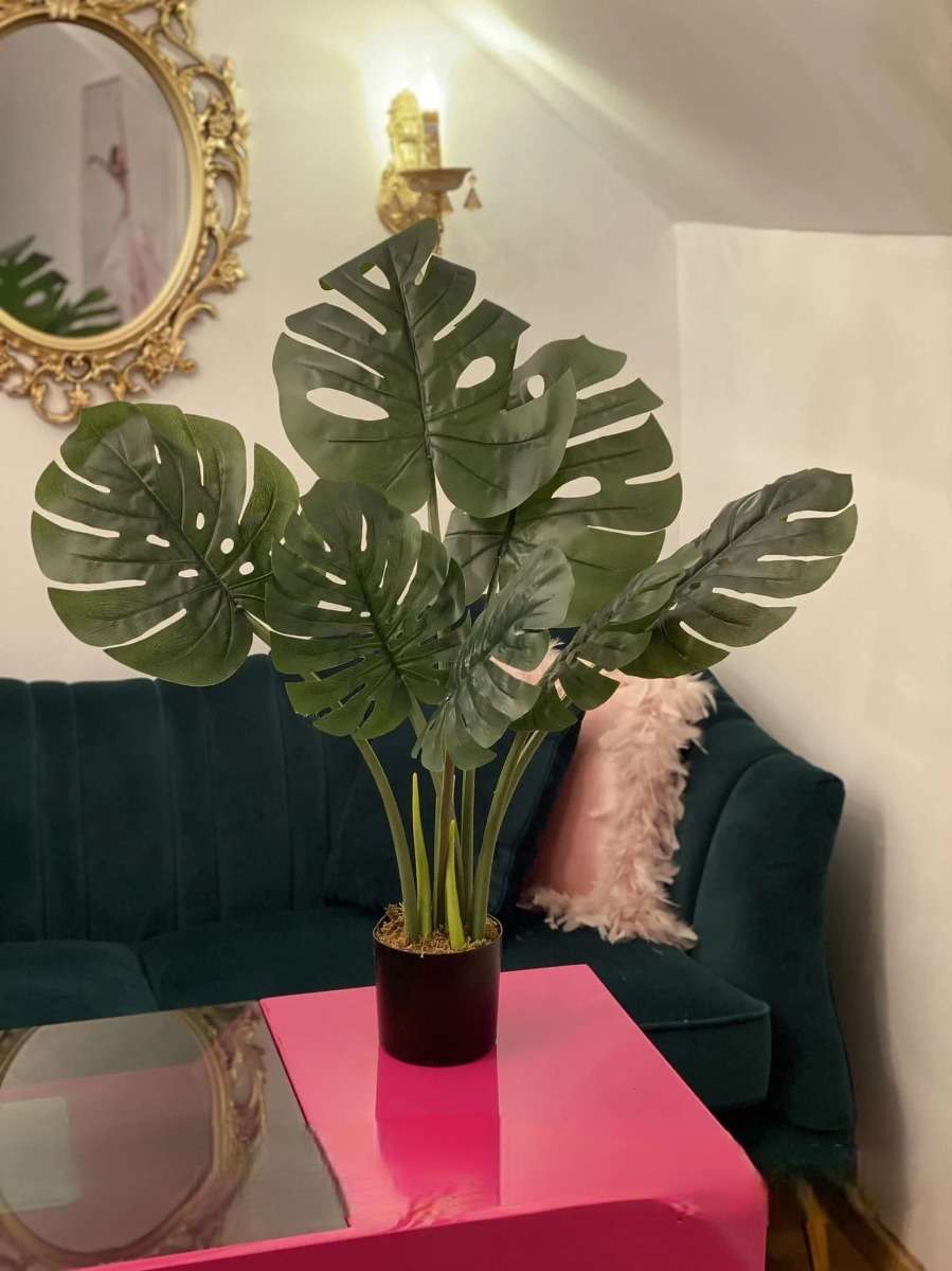 flori artificiale — copac monstera la ghiveci, înalt de 80 cm