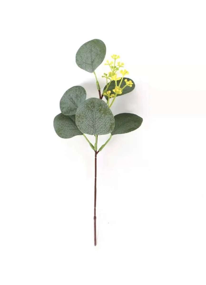 aranjament de masă — fir de eucalipt cu flori galbene, 35 cm