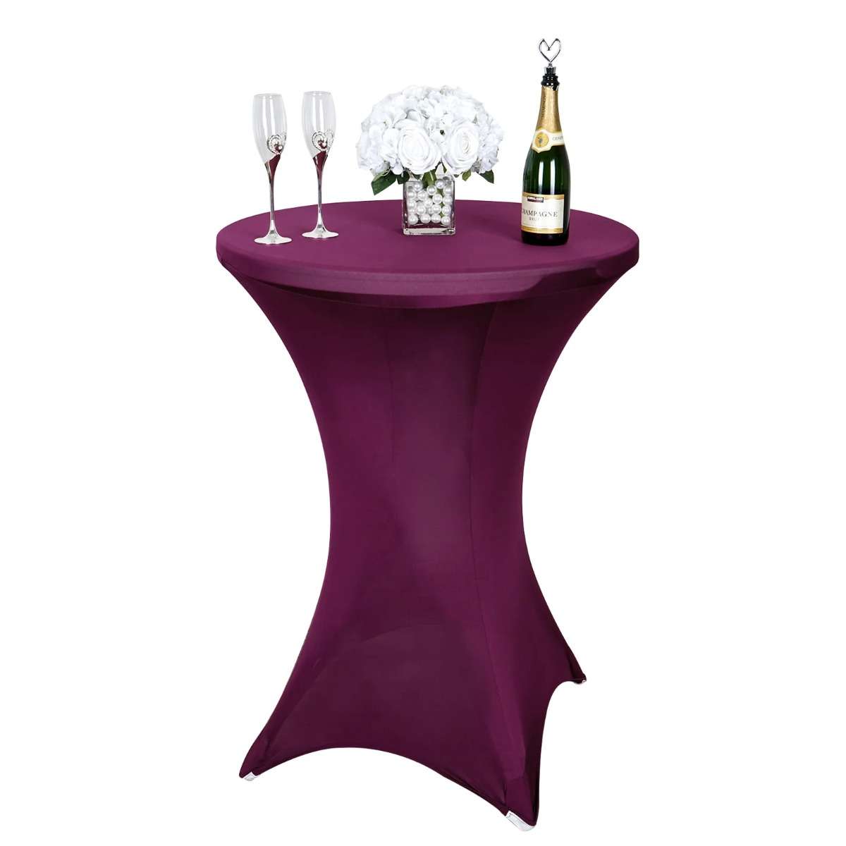 mobilier de evenimente — husă de catifea mov pentru masa cocktail