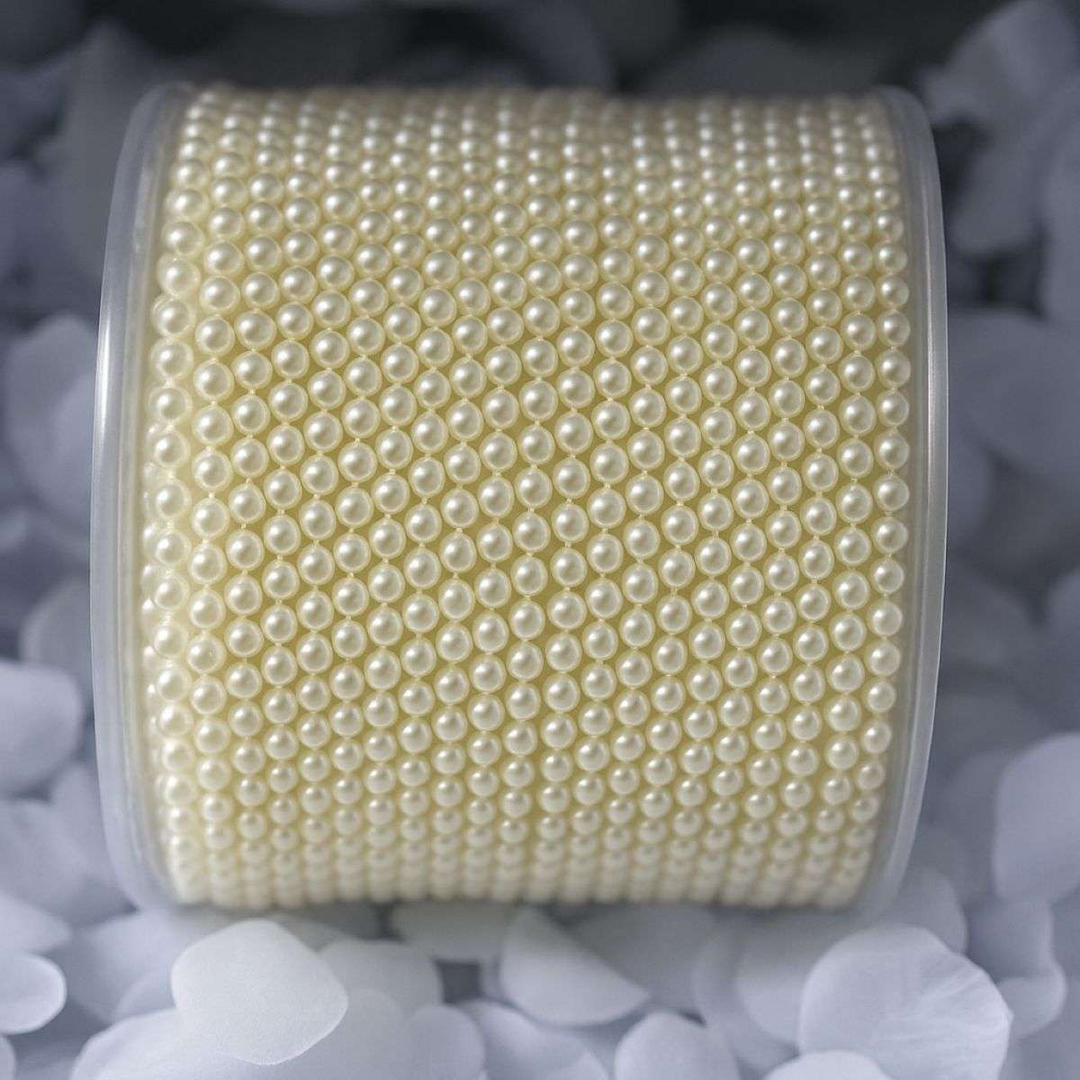 decor de botez — rolă de șnur cu mărgele tip perlă de 4 mm, crem