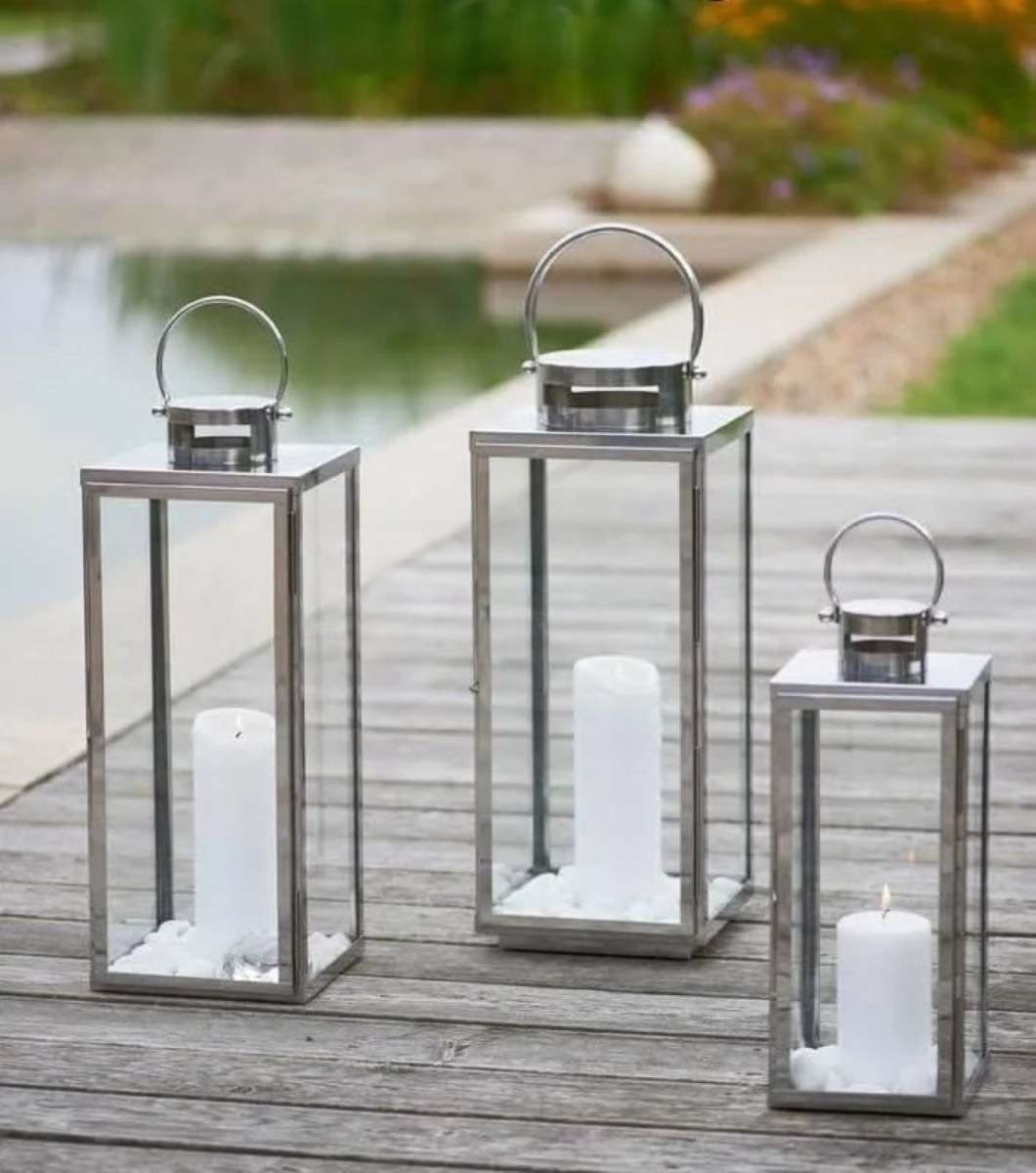 decor corporate — set de trei felinare metalice argintii pentru lumini pe zone