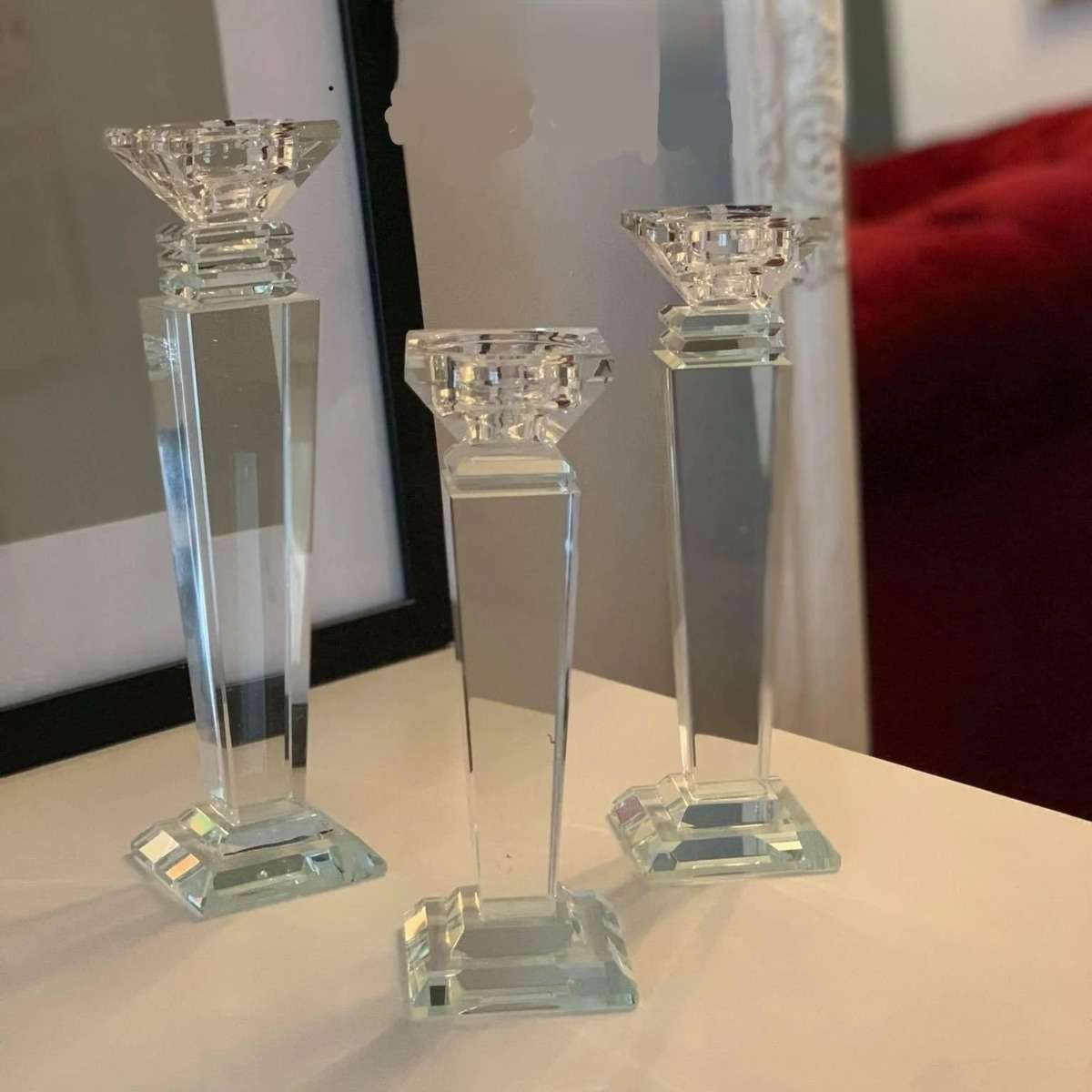 aranjamente de sărbători — set de trei sfeșnice de cristal cu lumânări