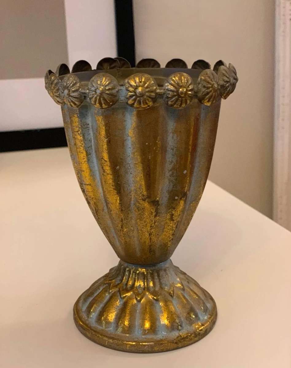 aranjamente florale — vază pocal mică din metal, 15 cm, pentru masă lungă