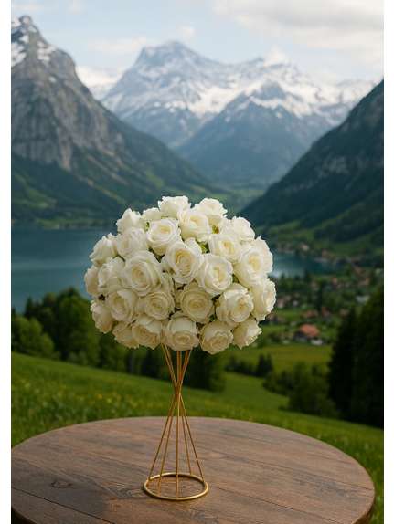 Aranjament Floral cu Trandafiri Albi – Diametru 70 cm