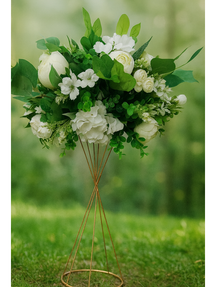 Aranjament Royal Green cu Trandafiri Albi – 70 cm Diametru