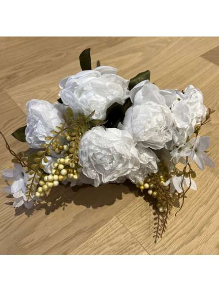Bujori organza 4017 Alb buchet 13 fire