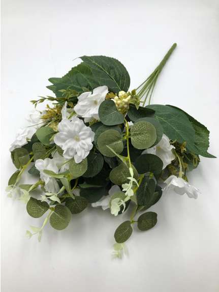 Buchet floricele si eucalipt A104-7 frunze Alb