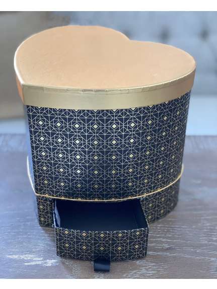 Cutie inima cu sertar – cod 5492, Negru-Auriu