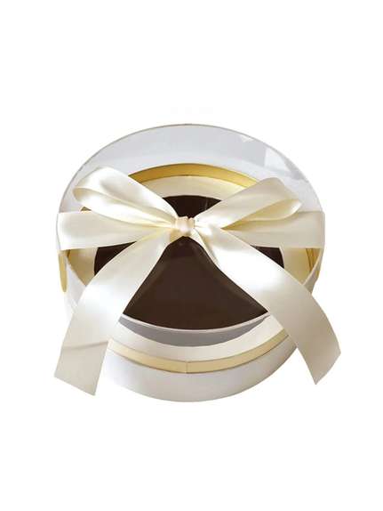 Cutie rotundă cu capac acril cod 2104 – bej elegant cu fundiță satinată crem