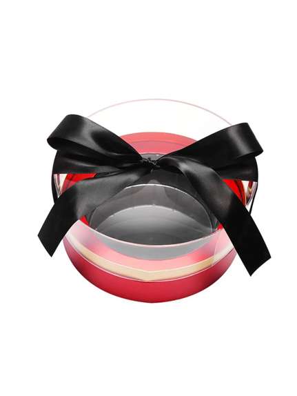 Cutie rotundă cu capac acril cod 2104 – roșu cu fundiță neagră