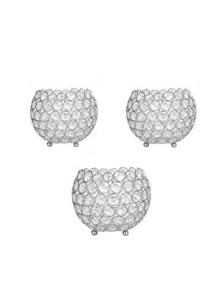 Set 3 globuri decorative de cristal-15,12,10 cm diametru Argintiu