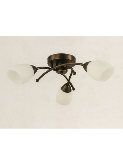 Lustra MIA 3xG9, Metal Gold Antichizat, cu Abajururi din Sticla si 3 BecurI Incluse