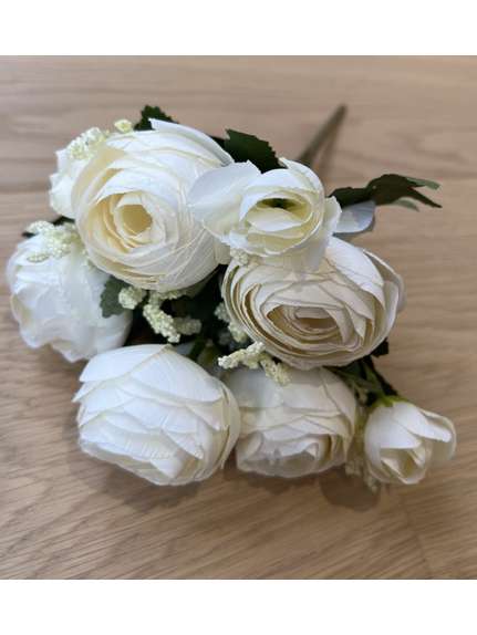 Ranuncul 303 Alb buchet 5 flori mari 4 mici