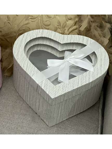 Set 3 cutii inimă – cod 7770, Alb, cu textura