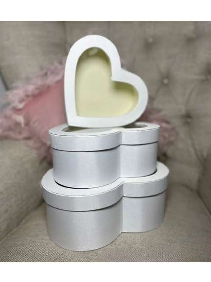 Set 3 Cutii Inimă din Satin – Mărimi Diferite – Cod 5302 Alb