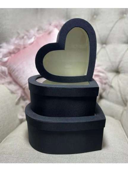 Set 3 Cutii Inimă din Satin – Mărimi Diferite – Cod 5302 Negru