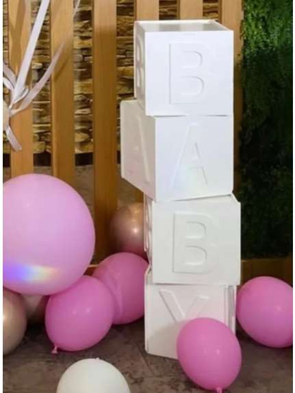 Set 4 Cuburi MDF  „BABY” – Alb