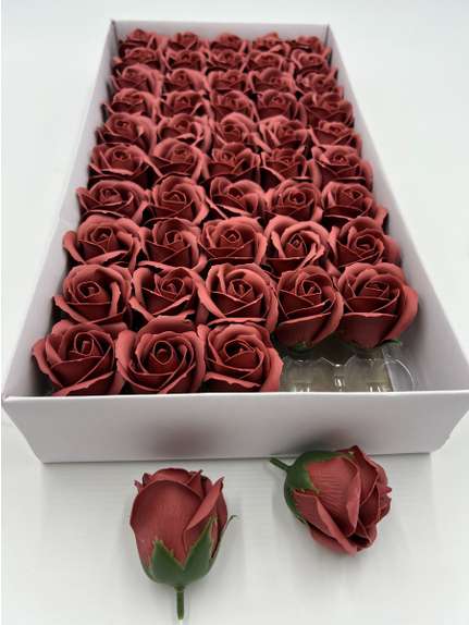 Trandafiri de sapun parfumat premium Wine Red 3 cutie 50 de flori